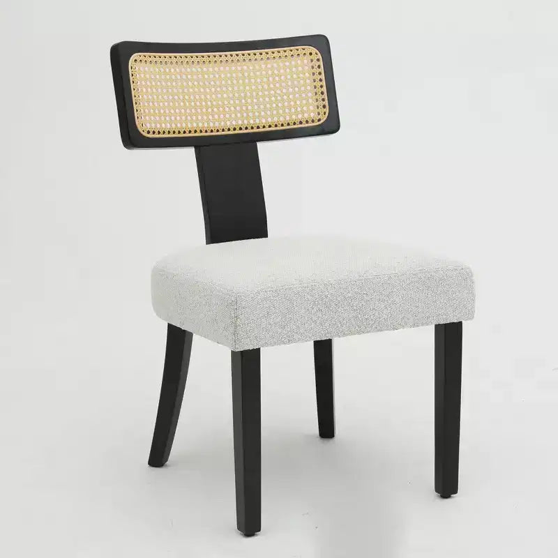 Sedia da pranzo imbottita in similpelle beige con schienale in rattan, set da 2