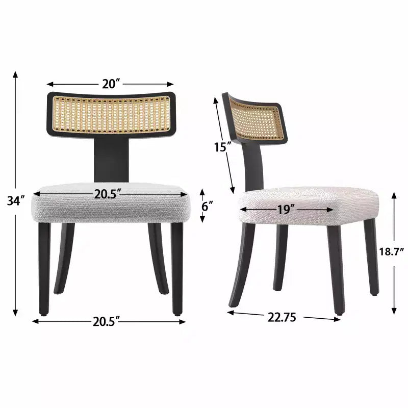 Sedia da pranzo imbottita in similpelle beige con schienale in rattan, set da 2