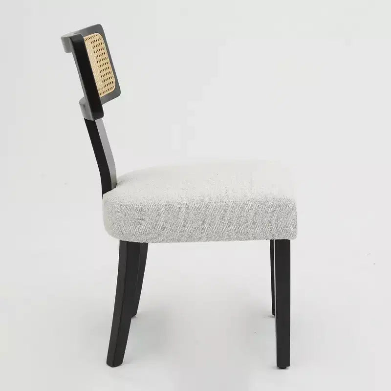 Sedia da pranzo imbottita in similpelle beige con schienale in rattan, set da 2