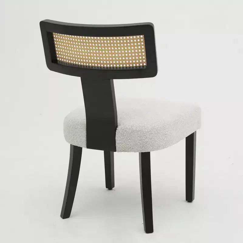 Sedia da pranzo imbottita in similpelle beige con schienale in rattan, set da 2