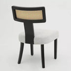 Sedia da pranzo imbottita in similpelle beige con schienale in rattan, set da 2