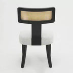 Sedia da pranzo imbottita in similpelle beige con schienale in rattan, set da 2