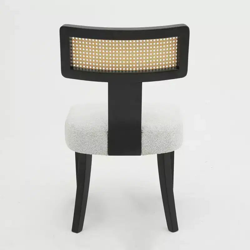 Sedia da pranzo imbottita in similpelle beige con schienale in rattan, set da 2