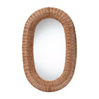 Specchio da parete ovale in rattan marrone naturale, singolo, con cornice intrecciata