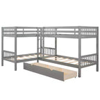 Letto a castello a L grigio/bianco singolo su singolo con cassetti, 4 posti letto