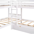 Letto a castello a L grigio/bianco singolo su singolo con cassetti, 4 posti letto