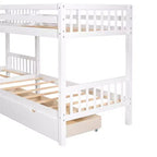 Letto a castello a L grigio/bianco singolo su singolo con cassetti, 4 posti letto