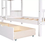 Letto a castello a L grigio/bianco singolo su singolo con cassetti, 4 posti letto