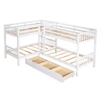 Letto a castello a L grigio/bianco singolo su singolo con cassetti, 4 posti letto
