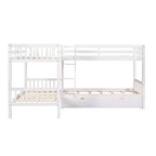 Letto a castello a L grigio/bianco singolo su singolo con cassetti, 4 posti letto