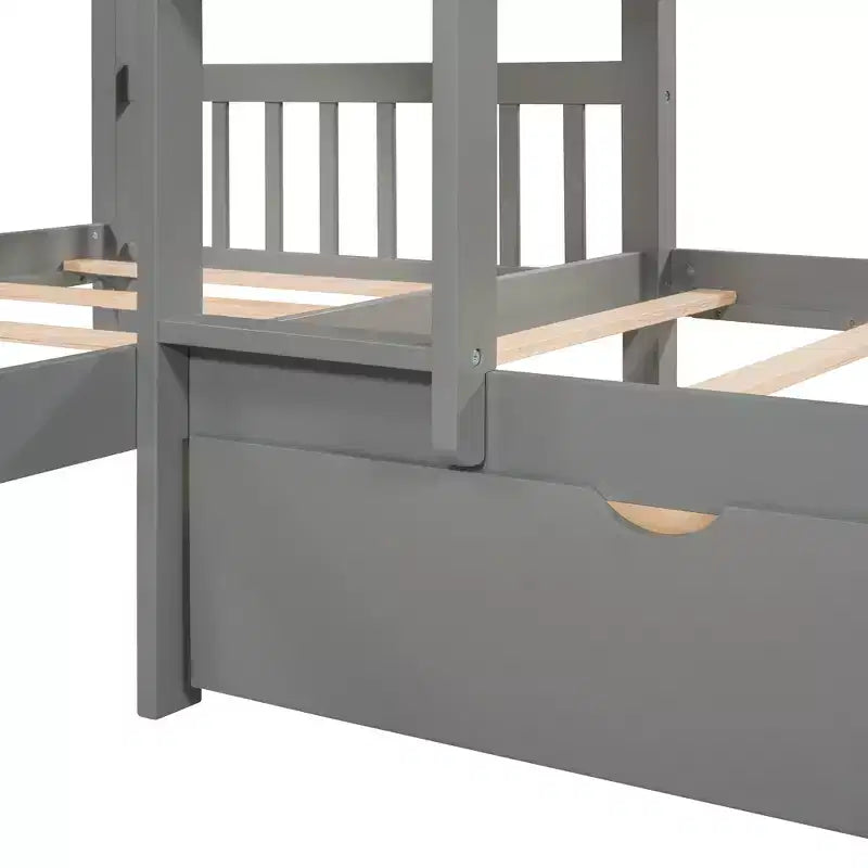 Letto a castello a L grigio/bianco singolo su singolo con cassetti, 4 posti letto