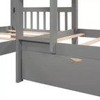 Letto a castello a L grigio/bianco singolo su singolo con cassetti, 4 posti letto