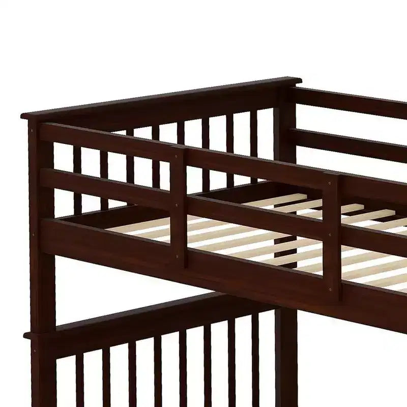 Letto a castello singolo sopra singolo con scala contenitore, colore espresso/grigio/bianco – 2 posti letto