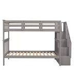 Letto a castello singolo sopra singolo con scala contenitore, colore espresso/grigio/bianco – 2 posti letto