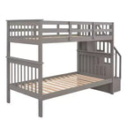 Letto a castello singolo sopra singolo con scala contenitore, colore espresso/grigio/bianco – 2 posti letto