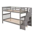 Letto a castello singolo sopra singolo con scala contenitore, colore espresso/grigio/bianco – 2 posti letto