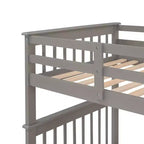 Letto a castello singolo sopra singolo con scala contenitore, colore espresso/grigio/bianco – 2 posti letto