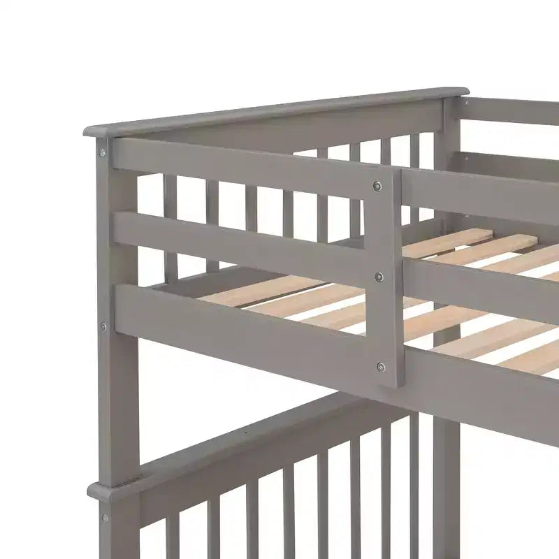Letto a castello singolo sopra singolo con scala contenitore, colore espresso/grigio/bianco – 2 posti letto