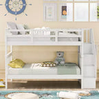 Letto a castello singolo sopra singolo con scala contenitore, colore espresso/grigio/bianco – 2 posti letto