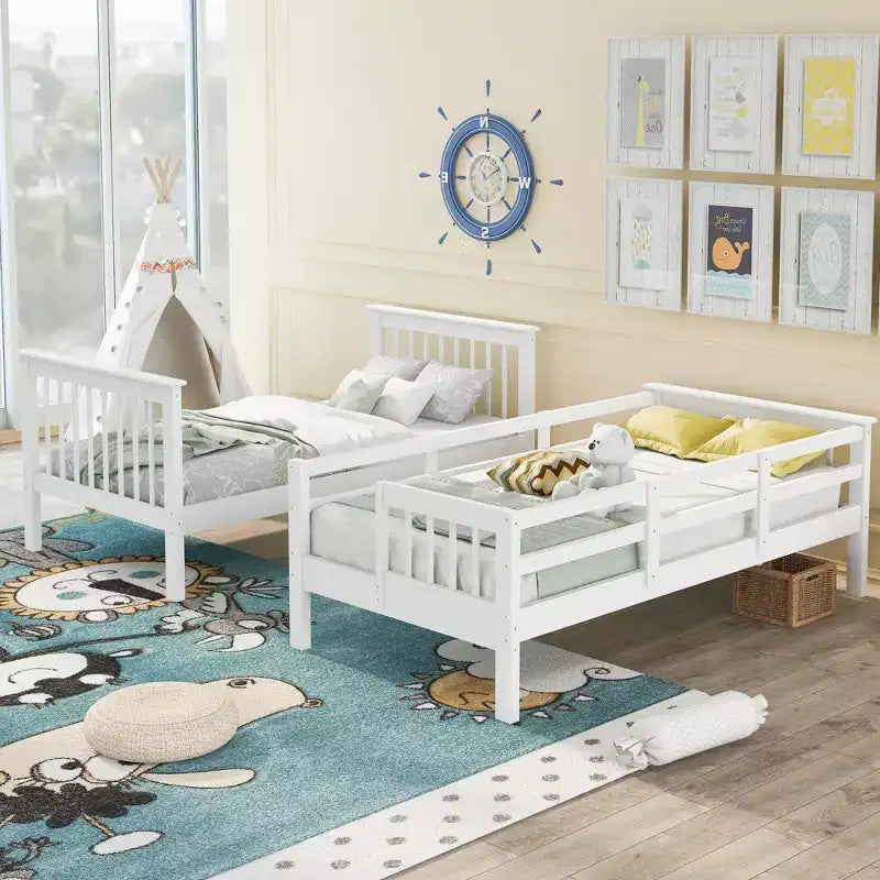 Letto a castello singolo sopra singolo con scala contenitore, colore espresso/grigio/bianco – 2 posti letto
