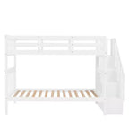 Letto a castello singolo sopra singolo con scala contenitore, colore espresso/grigio/bianco – 2 posti letto