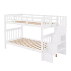 Letto a castello singolo sopra singolo con scala contenitore, colore espresso/grigio/bianco – 2 posti letto