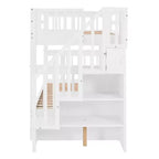 Letto a castello singolo sopra singolo con scala contenitore, colore espresso/grigio/bianco – 2 posti letto