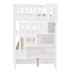 Letto a castello singolo sopra singolo con scala contenitore, colore espresso/grigio/bianco – 2 posti letto