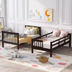 Letto a castello singolo sopra singolo con scala contenitore, colore espresso/grigio/bianco – 2 posti letto