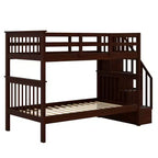 Letto a castello singolo sopra singolo con scala contenitore, colore espresso/grigio/bianco – 2 posti letto
