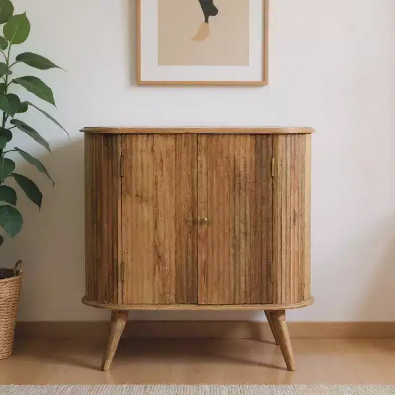 Mobiletto a Coste in Legno Massello Marrone, 2 Ante / 2 Ripiani / 1 Cassetto, Montaggio per 1 Persona