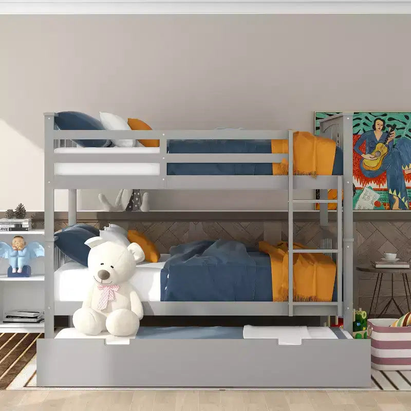Letto a castello matrimoniale/matrimoniale completo espresso/grigio/bianco con letto estraibile singolo, può ospitare fino a 3 persone, trasformabile in 2 letti