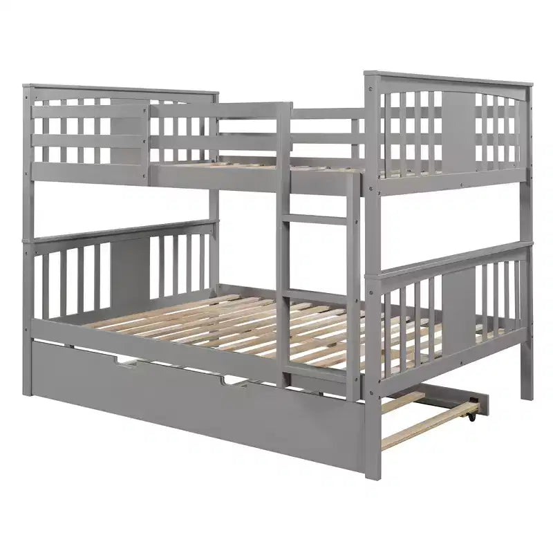 Letto a castello matrimoniale/matrimoniale completo espresso/grigio/bianco con letto estraibile singolo, può ospitare fino a 3 persone, trasformabile in 2 letti