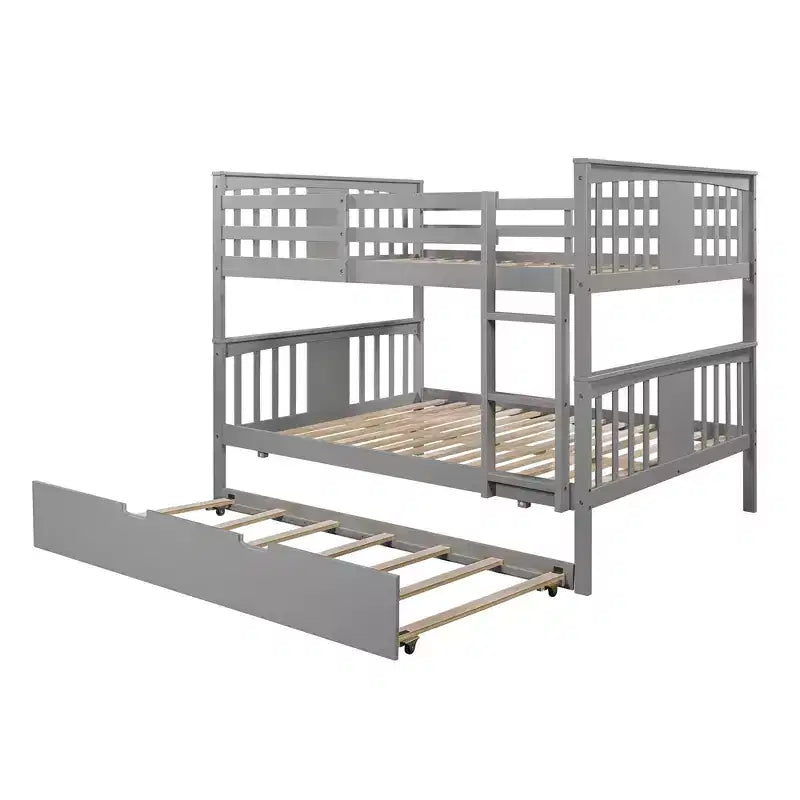 Letto a castello matrimoniale/matrimoniale completo espresso/grigio/bianco con letto estraibile singolo, può ospitare fino a 3 persone, trasformabile in 2 letti