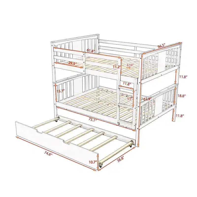 Letto a castello matrimoniale/matrimoniale completo espresso/grigio/bianco con letto estraibile singolo, può ospitare fino a 3 persone, trasformabile in 2 letti