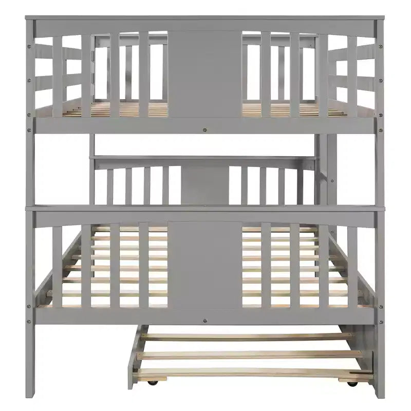 Letto a castello matrimoniale/matrimoniale completo espresso/grigio/bianco con letto estraibile singolo, può ospitare fino a 3 persone, trasformabile in 2 letti