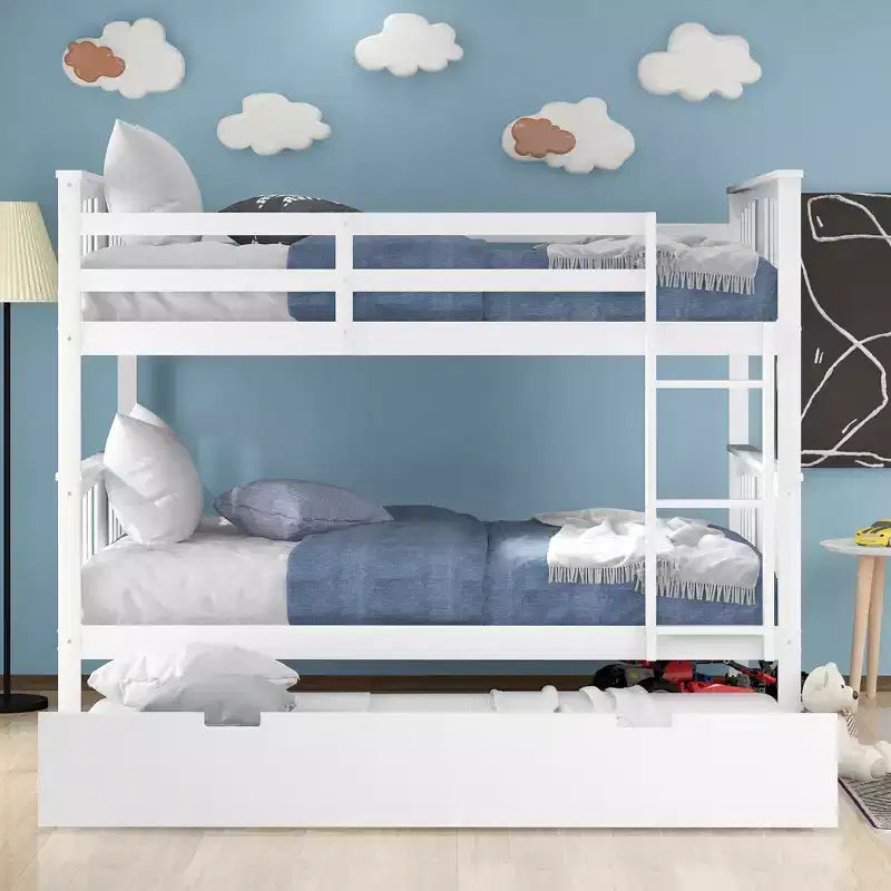 Letto a castello matrimoniale/matrimoniale completo espresso/grigio/bianco con letto estraibile singolo, può ospitare fino a 3 persone, trasformabile in 2 letti