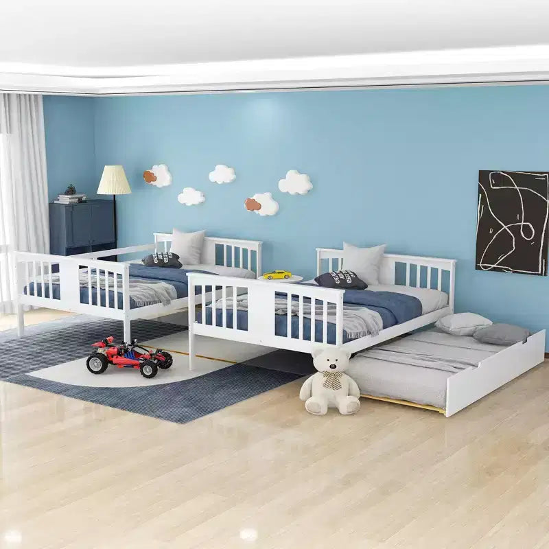 Letto a castello matrimoniale/matrimoniale completo espresso/grigio/bianco con letto estraibile singolo, può ospitare fino a 3 persone, trasformabile in 2 letti