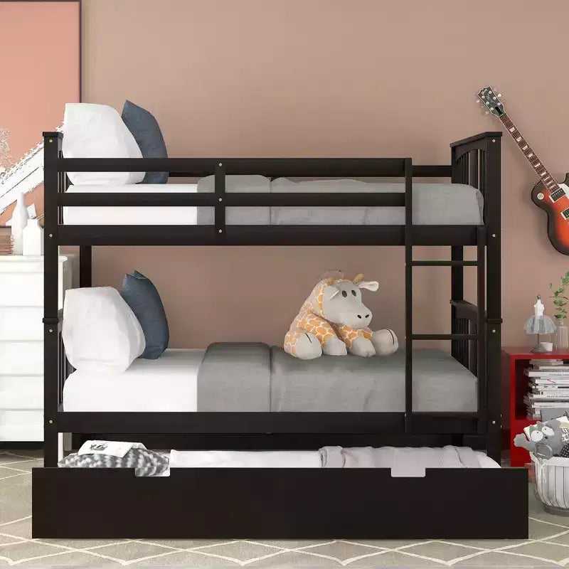 Letto a castello matrimoniale/matrimoniale completo espresso/grigio/bianco con letto estraibile singolo, può ospitare fino a 3 persone, trasformabile in 2 letti
