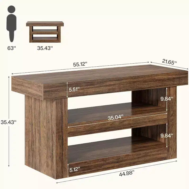 Tavolo da Cucina a 3 Livelli Marrone – 4 Posti, Finitura in Legno
