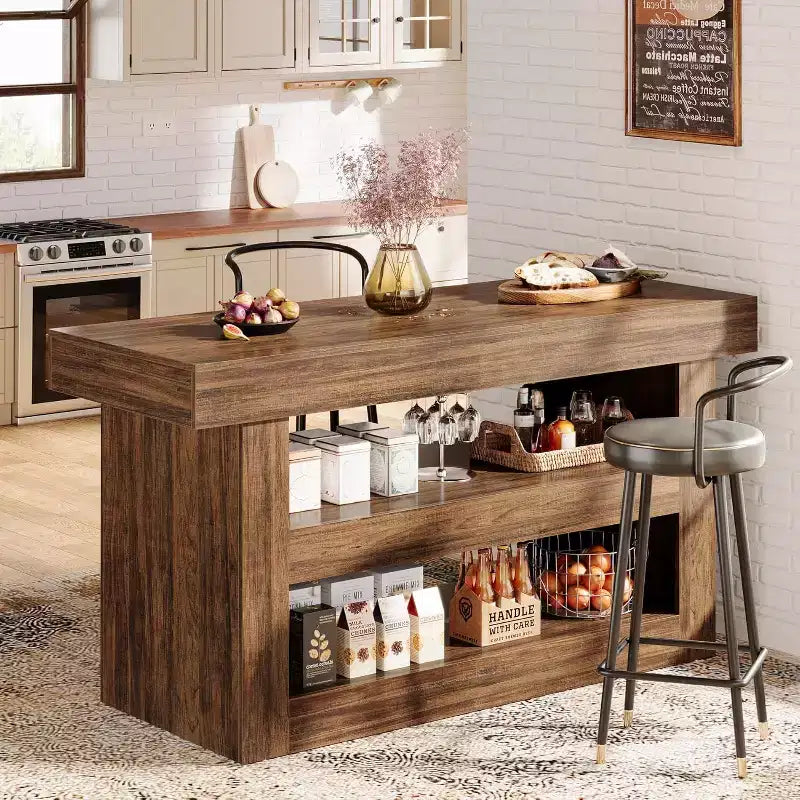 Tavolo da Cucina a 3 Livelli Marrone – 4 Posti, Finitura in Legno