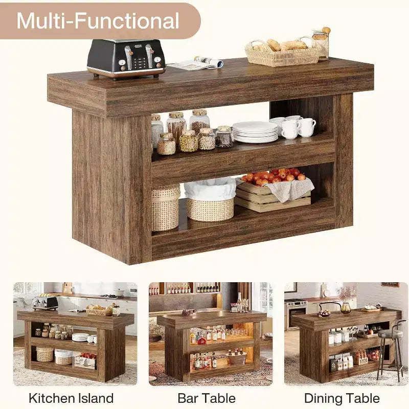 Tavolo da Cucina a 3 Livelli Marrone – 4 Posti, Finitura in Legno