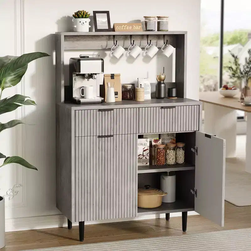 Credenza/Buffet Grigio/Color Legno con 2 Cassetti e Ripiani Regolabili – Montaggio da 1 Persona