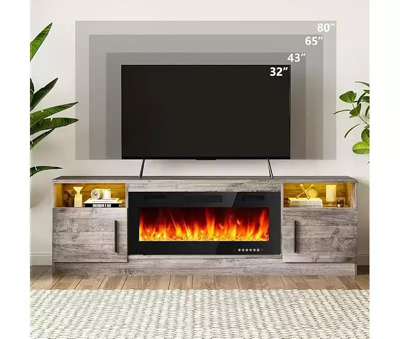 Mobile porta TV bianco e grigio con luci LED, larghezza 178 cm, mobile contenitore, adatto per TV fino a 75"