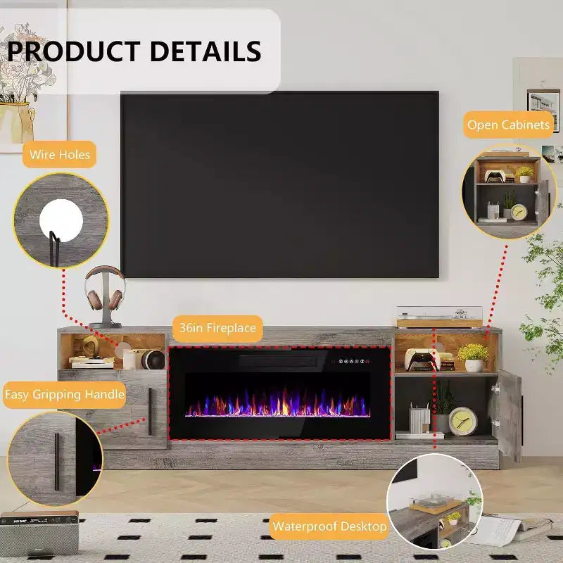 Mobile porta TV bianco e grigio con luci LED, larghezza 178 cm, mobile contenitore, adatto per TV fino a 75"
