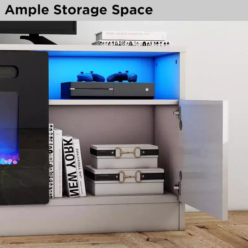Mobile porta TV bianco e grigio con luci LED, larghezza 178 cm, mobile contenitore, adatto per TV fino a 75"