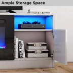 Mobile porta TV bianco e grigio con luci LED, larghezza 178 cm, mobile contenitore, adatto per TV fino a 75"