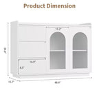 Madia Buffet Moderna Bianca con Ante in Vetro, 3 Cassetti e Luce LED