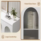 Madia Buffet Moderna Bianca con Ante in Vetro, 3 Cassetti e Luce LED