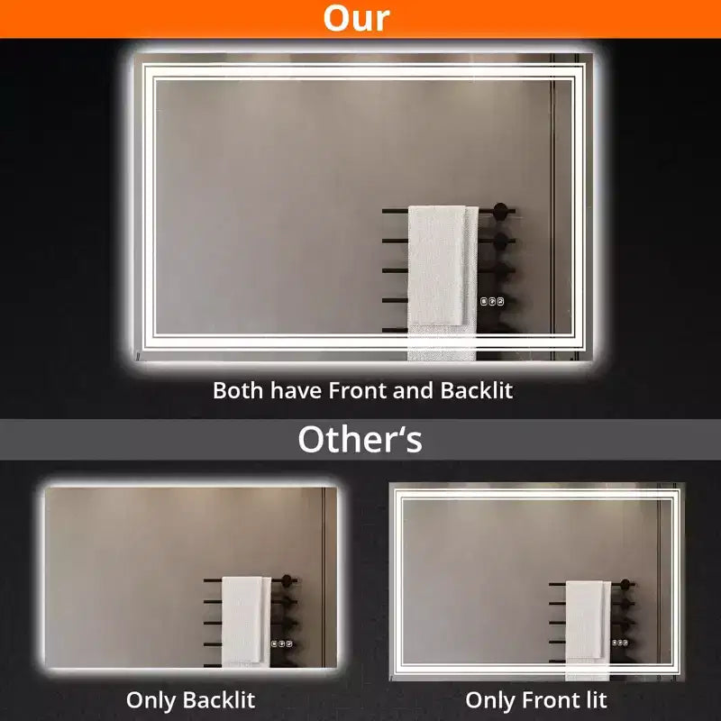 Specchio da bagno LED rettangolare color argento, anti-appannamento, dimmerabile, per mobile bagno a 1-2 posti